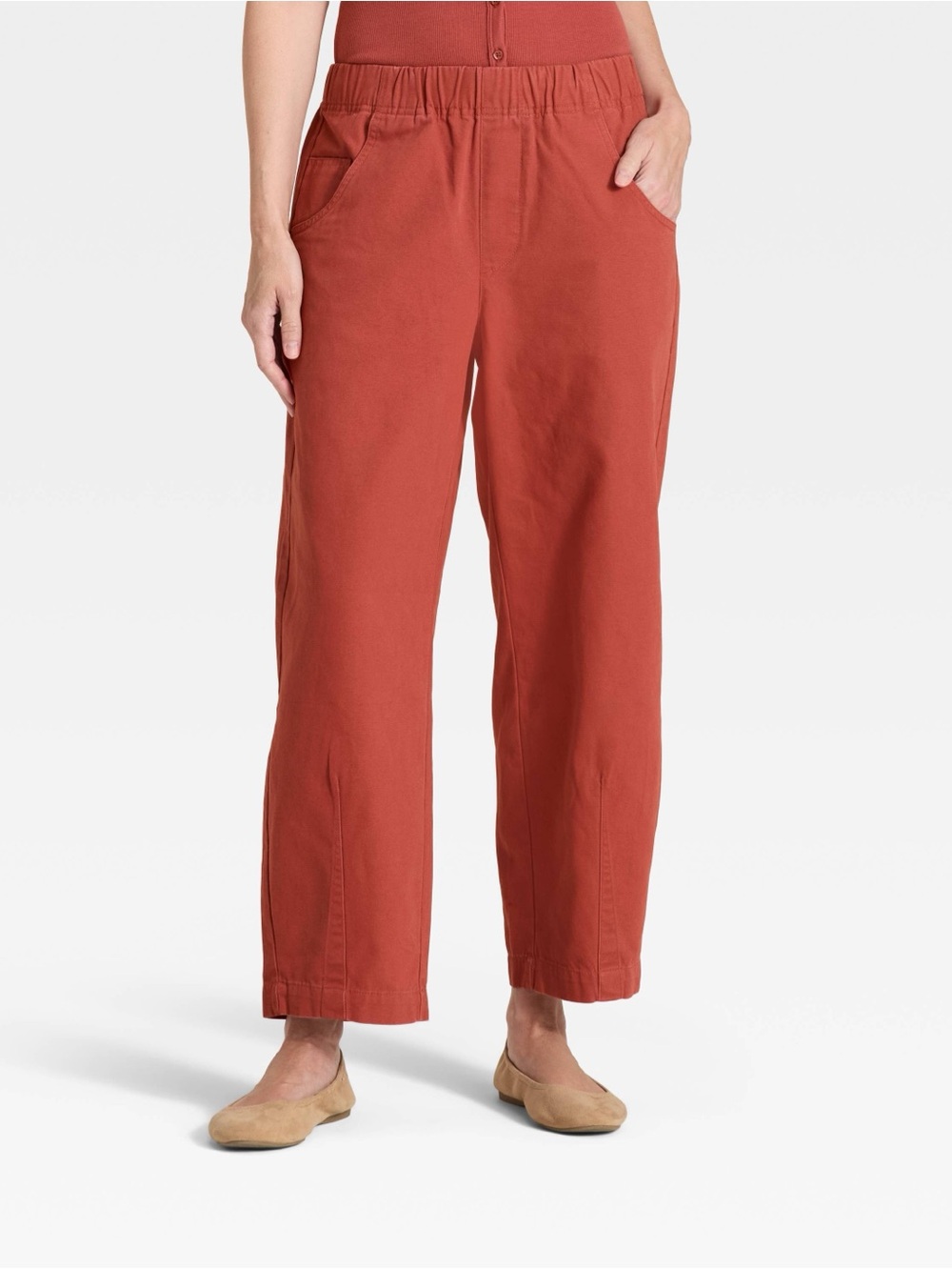Universal Thread Mid-Rise Barrel Leg Cotton Twill Pants size M Rust Trendy